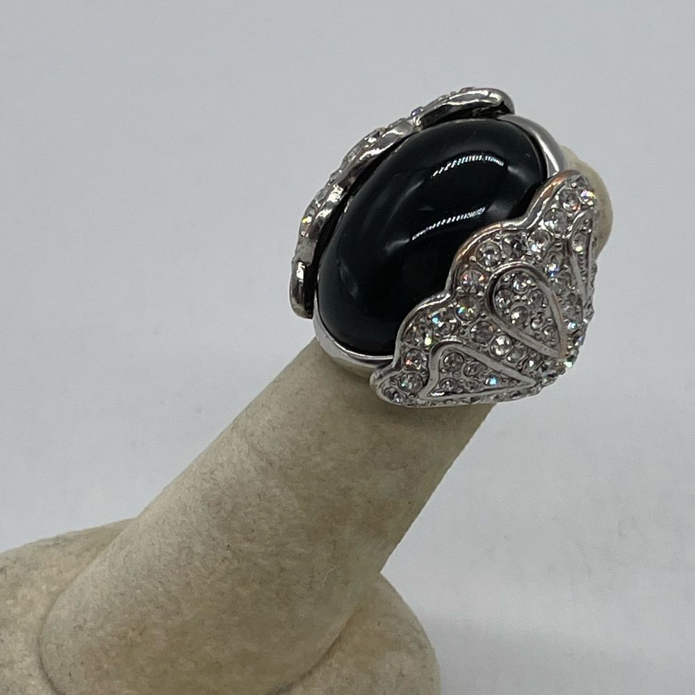 Faux Black Onyx with Rhinestones accent on Silver-tone